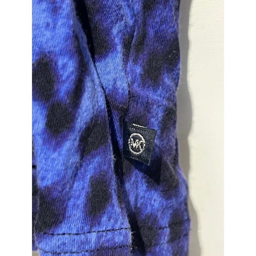 Michael Kors Womens XL Blue Black Leopard Animal Print Long Sleeve Crew Neck Top